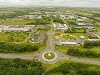 Drone image of Teesside Industrial Estate showing two roundabouts, warehouses and other buildings
