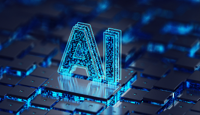 3D AI render on data centre concept